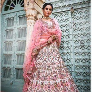 Buy Ivory & Pink Georgette Lehenga Choli | Clearance